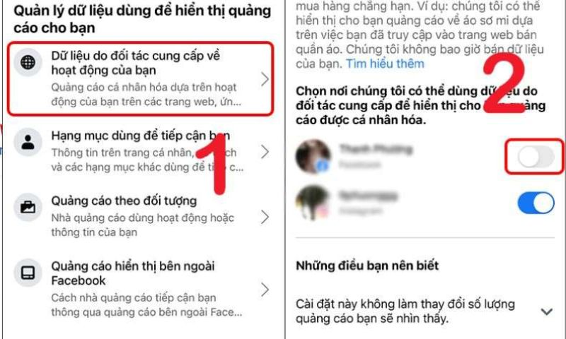 Vào cài đặt để tắt tính năng sử dụng thông tin cá nhân
