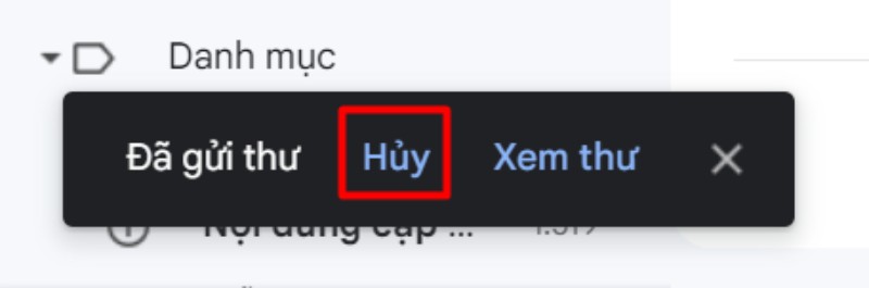 Ấn vào ô hoàn tác để thu hồi email trong thời gian cho phép