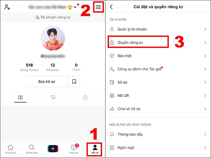 Bật chế độ công khai cho tài khoản