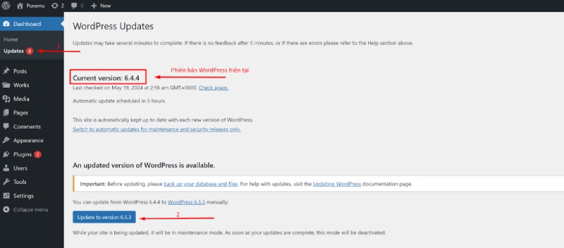 Cách cập nhật WordPress đơn giản từ trang quản trị