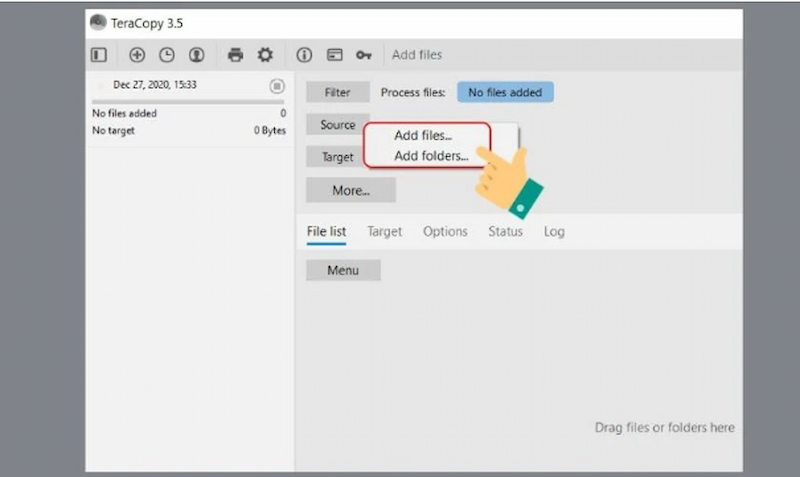 Nhấn chuột vào Source chọn Adds File