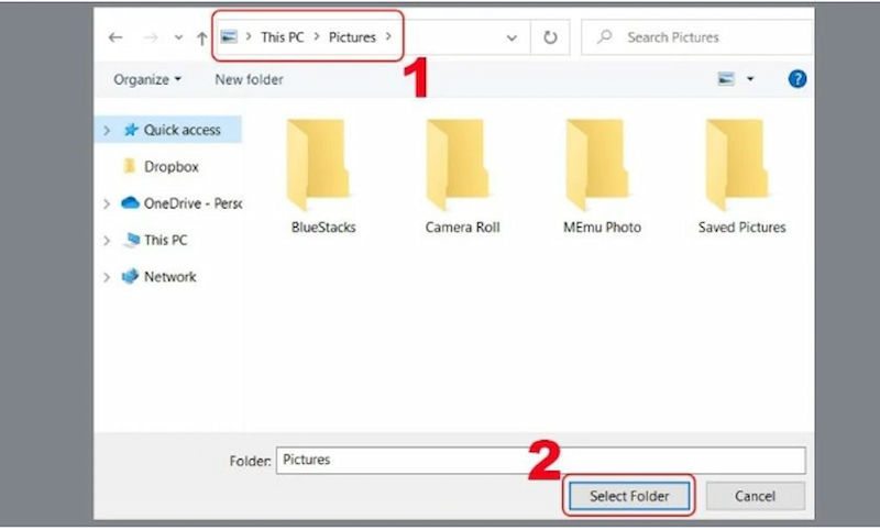 Nhấn Browse để lựa chọn một thư mục mới