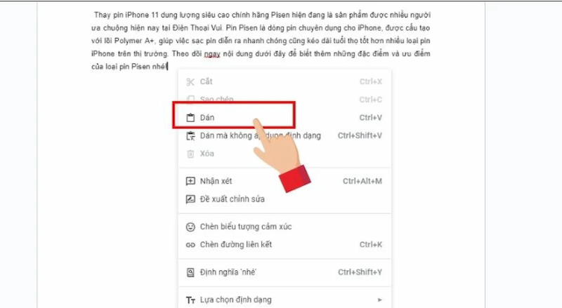 Chọn Paste để dán dữ liệu vào vị trí mình muốn