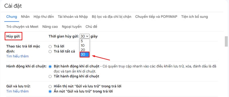 Cài đặt tính năng thu hồi email trong thời gian phù hợp