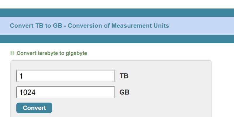 Convert units cũng hỗ trợ chuyển đổi TB sang GB
