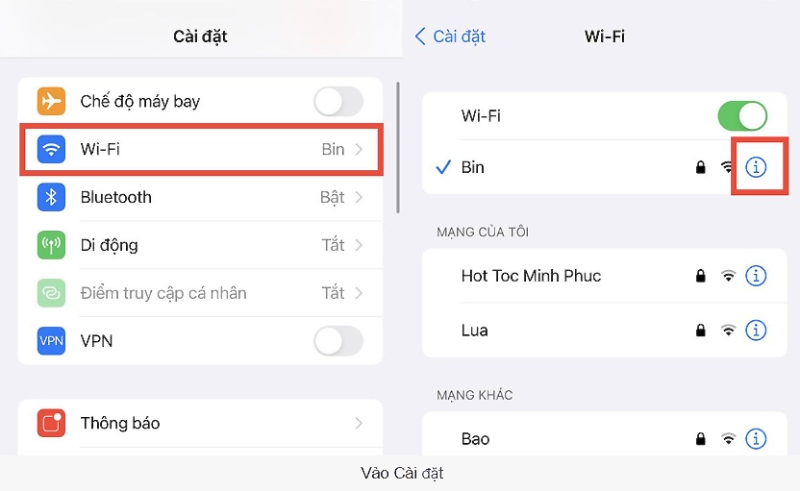 Truy cập mạng wifi