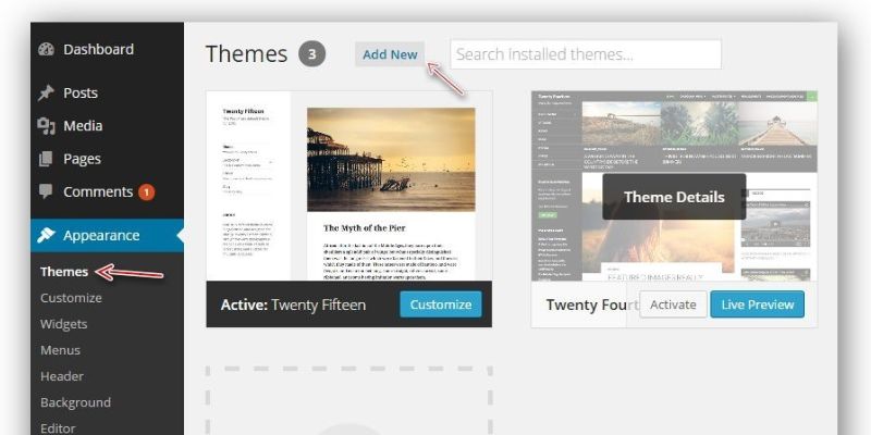 Cách cài Theme WordPress bằng thư viện free