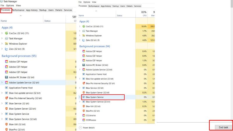 Win 7 tắt ứng dụng ngầm bằng Task Manager