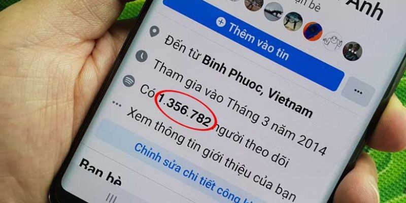 Minh họa hiển thị lượt theo dõi trên Facebook