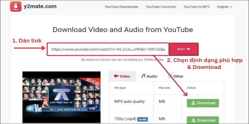 Cách cài đặt video trên Y2mate