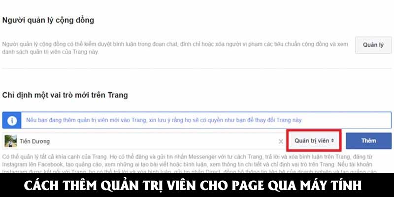 Cách thêm quản trị viên cho page thông qua máy tính