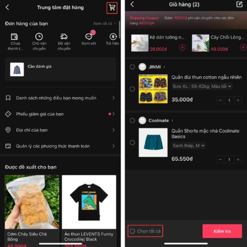 Cách xem giỏ hàng trên TikTok từ trang cá nhân