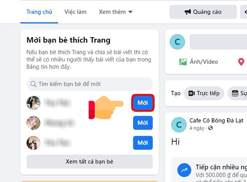 Mời người dùng theo dõi fanpage để tăng lượt follow