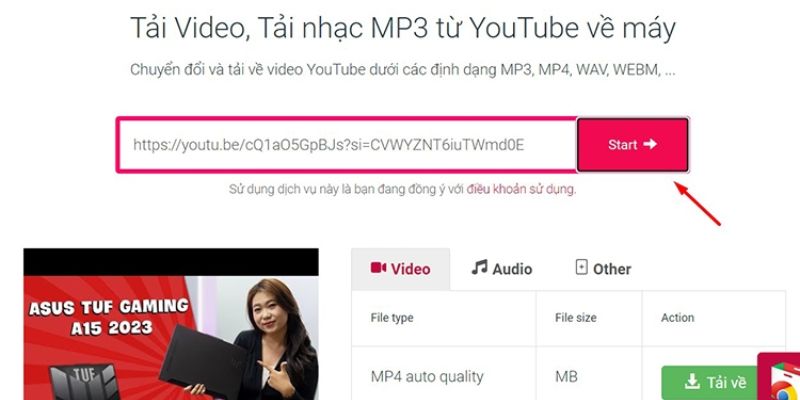 Khách hàng sử dụng website Y2mate để tải xuống